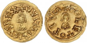 VISIGOTHIC COINS
Triente. VITERICO (603-610 d.C.). TOLETO (Carthaginensis). Anv.: ¶VVITTIRICVSREX. Rev.: ¶TOLEToPIV¶. 1,51 grs. AU. ESCASA. Miles-137...