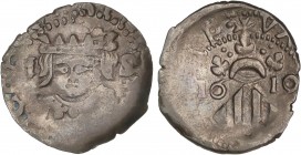 SPANISH MONARCHY: PHILIP III
Philip III
Divuité. 1619. VALENCIA. 2,01 grs. Valor en anverso. ESCASA. AC-566. MBC.