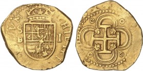 SPANISH MONARCHY: PHILIP III
Philip III
2 Escudos. S/F. SEVILLA. Anv.: S / B- Escudo - I. Tipo OMNIVM. 6,57 grs. Cospel y peso de 2 Escudos con valo...