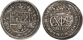 SPANISH MONARCHY: CHARLES III Pretender
Charles III, Pretender
2 Reales. 1708. BARCELONA. 5,56 grs. AC-29. MBC+.