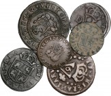 SPANISH MONARCHY: PHILIP V
Philip V
Lote 6 monedas 1 (2), 4 Maravedís, 1 Treseta (2), 1 Sisè. 1710 a 1720. VALENCIA. A EXAMINAR. BC+ a MBC+.