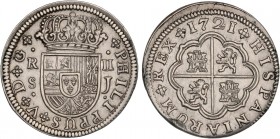 SPANISH MONARCHY: PHILIP V
Philip V
2 Reales. 1721. SEVILLA. J. 5,91 grs. AC-979. EBC-.