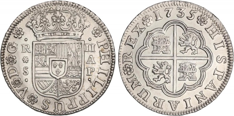 SPANISH MONARCHY: PHILIP V
Philip V
2 Reales. 1735. SEVILLA. A.P. 5,87 grs. Po...