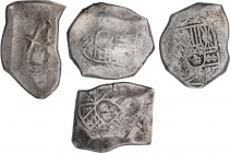 SPANISH MONARCHY: PHILIP V
Philip V
Lote 4 monedas 8 Reales. Fecha no visible. MÉXICO. Todas de ceca México y tipo macuquino. Ensayadores no visible...