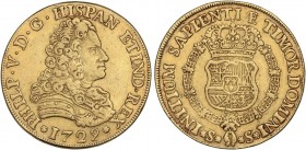SPANISH MONARCHY: PHILIP V
Philip V
8 Escudos. 1729. SEVILLA. 26,97 grs. Leyenda anverso PHILP. Sin indicación del valor ni ensayadores. Primer año ...