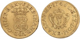 SPANISH MONARCHY: FERDINAND VI
Ferdinand VI
1/2 Escudo. 1746. MADRID. 1,75 grs. Proclamación. (Golpecito en canto). ESCASA. AC-544. MBC.