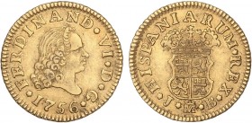 SPANISH MONARCHY: FERDINAND VI
Ferdinand VI
1/2 Escudo. 1756. MADRID. J.B. 1,75 grs. Tercer busto. Pátina oscura. AC-559. MBC+.