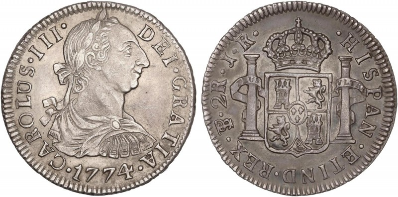 SPANISH MONARCHY: CHARLES III
Charles IIII
2 Reales. 1774. POTOSÍ. J.R. 6,66 g...