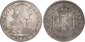 SPANISH MONARCHY: CHARLES III
Charles IIII
2 Reales. 1774. POTOSÍ. J.R. 6,66 grs. (Leves rayitas en anverso). Ligera pátina. BONITA PIEZA. AC-714. E...