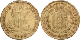 SPANISH MONARCHY: CHARLES III
Charles IIII
8 Escudos. 1772. LIMA. J.M. 26,81 grs. Ensayadores a izquierda y ceca a derecha. (Rayas de ajuste). MUY R...