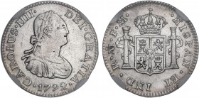 SPANISH MONARCHY: CHARLES IV
Charles IV
1/2 Real. 1792. MÉXICO. F.M. Encapsulada por NGC (nº 4725600-028) como AU Details Cleaned. (Limpiada). AC-27...