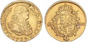 SPANISH MONARCHY: CHARLES IV
Charles IV
1/2 Escudo. 1789. MADRID. M.F. 1,76 grs. (Leves hojitas y rayitas de ajuste). MUY RARA. AC-1068. EBC-/MBC+.