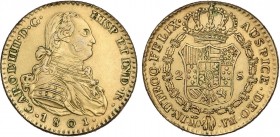SPANISH MONARCHY: CHARLES IV
Charles IV
2 Escudos. 1801. MADRID. F.M. 6,67 grs. Platino sobredorado. FALSA de ÉPOCA. Barrera-473. EBC-.
