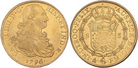 SPANISH MONARCHY: CHARLES IV
Charles IV
8 Escudos. 1796/5. MÉXICO. F.M. 26,93 grs. Sobrefecha visible en la parte superior derecha del 6. Brillo ori...