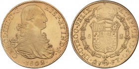 SPANISH MONARCHY: CHARLES IV
Charles IV
8 Escudos. 1802. MÉXICO. F.T. 26,99 grs. Acuñación algo floja. (Rayitas). Brillo original. AC-1645; XC-1037....