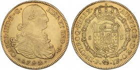SPANISH MONARCHY: CHARLES IV
Charles IV
8 Escudos. 1792. POPAYÁN. J.F. 27,04 grs. (Leve golpecito en gráfila a las seis). Restos de brillo original....