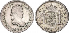 SPANISH MONARCHY: FERDINAND VII
Ferdinand VII
1/2 Real. 1822. POTOSÍ. P.J. 1,77 grs. Bonita pátina irregular irisada con brillo original. BONITA PIE...