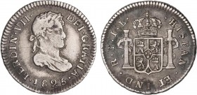 SPANISH MONARCHY: FERDINAND VII
Ferdinand VII
1/2 Real. 1825. POTOSÍ. J.L. 1,65 grs. Pátina irregular. MUY ESCASA. AC-442. MBC.