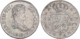 SPANISH MONARCHY: FERDINAND VII
Ferdinand VII
2 Reales. 1813. CATALUNYA. S.F. 5,65 grs. Lazos curvados. AC-767. EBC-.