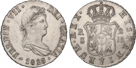 SPANISH MONARCHY: FERDINAND VII
Ferdinand VII
2 Reales. 1828/7. SEVILLA. J.B. 5,96 grs. Acuñación algo floja en parte del escudo. AC-960. EBC-.