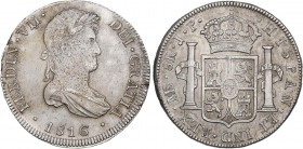 SPANISH MONARCHY: FERDINAND VII
Ferdinand VII
8 Reales. 1816. LIMA. J.P. 26,82 grs. Acuñación floja en parte. (Leves oxidaciones en el busto y leves...