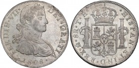 SPANISH MONARCHY: FERDINAND VII
Ferdinand VII
8 Reales. 1808. MÉXICO. T.H. 26,88 grs. Busto imaginario. Brillo original. Bella. (Pequeño defecto en ...
