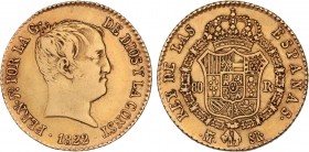 SPANISH MONARCHY: FERDINAND VII
Ferdinand VII
80 Reales. 1822. MADRID. S.R. 6,69 grs. AC-1641. MBC-/MBC.