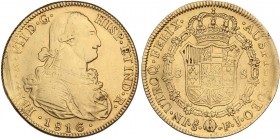 SPANISH MONARCHY: FERDINAND VII
Ferdinand VII
8 Escudos. 1816. SANTIAGO. F.J. 26,91 grs. Busto de Carlos IV. (Limpiada. Rayitas de ajuste en leyenda...