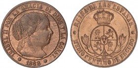 SPANISH MONARCHY: ELISABETH II
Elisabeth II
1/2 Céntimo de Escudo. 1868. SEVILLA. 1,23 grs. SC.