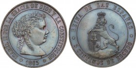 SPANISH MONARCHY: ELISABETH II
Elisabeth II
5 Céntimos de Escudo. 1865. MADRID. 12,44 grs. PRUEBA no adoptada para la nueva moneda de bronce de la c...