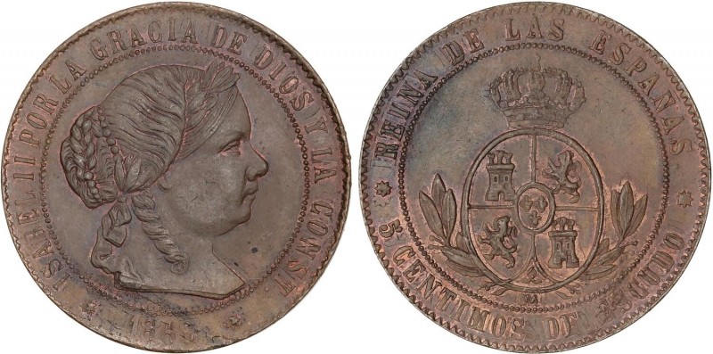 SPANISH MONARCHY: ELISABETH II
Elisabeth II
5 Céntimos de Escudo. 1868. BARCEL...