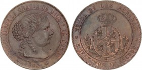 SPANISH MONARCHY: ELISABETH II
Elisabeth II
5 Céntimos de Escudo. 1868. BARCELONA. O.M. 11,66 grs. (Repintada). Restos de brillo y color original. A...