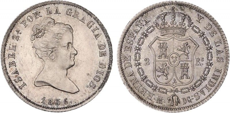SPANISH MONARCHY: ELISABETH II
Elisabeth II
2 Reales. 1836. MADRID. D.G. 2,96 ...