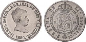 SPANISH MONARCHY: ELISABETH II
Elisabeth II
2 Reales. 1850. SEVILLA. R.D. 2,64 grs. Pátina. AC-386. EBC.