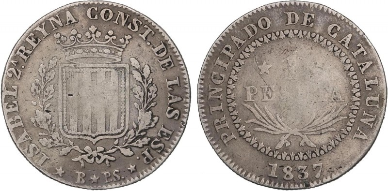 SPANISH MONARCHY: ELISABETH II
Elisabeth II
1 Peseta. 1837. BARCELONA. P.S. 5,...