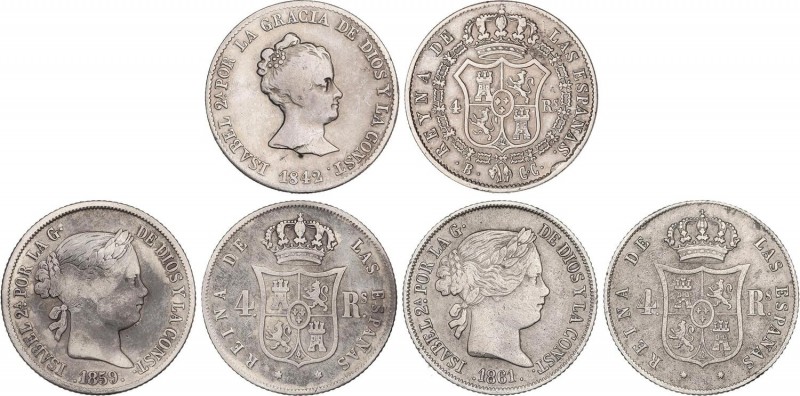 SPANISH MONARCHY: ELISABETH II
Elisabeth II
Lote 3 monedas 4 Reales. 1842, 185...