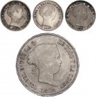 SPANISH MONARCHY: ELISABETH II
Elisabeth II
Lote 4 monedas 1 (3) Real y 50 Centavos de Peso. 1 Real: 1852 Madrid (2) y 1853 Sevilla. 50 Centavos de ...