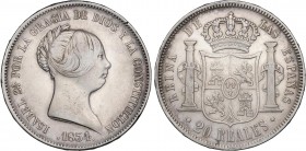 SPANISH MONARCHY: ELISABETH II
Elisabeth II
20 Reales. 1854. MADRID. 25,88 grs. AC-596. MBC.