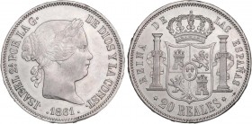 SPANISH MONARCHY: ELISABETH II
Elisabeth II
20 Reales. 1861. MADRID. 25,79 grs. (Pequeños golpecitos). AC-619. EBC-.