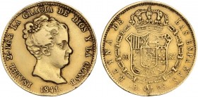 SPANISH MONARCHY: ELISABETH II
Elisabeth II
80 Reales. 1841. BARCELONA. P.S. 6,72 grs. (Golpecito en canto a las seis). AC-728. MBC.