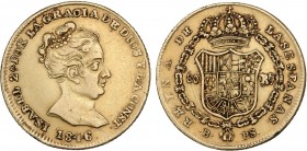 SPANISH MONARCHY: ELISABETH II
Elisabeth II
80 Reales. 1846. BARCELONA. P.S. 6,61 grs. AU 75%. FALSA de ÉPOCA. Barrera-873. EBC-.