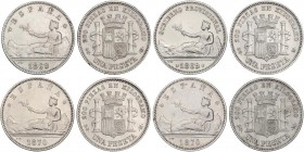 PESETA SYSTEM: PROVISIONAL GOVERNMENT AND I REPUBLIC
Lote 4 monedas 1 Peseta. 1869 (2) y 1870 (2). 1869 GOBIERNO PROVISIONAL y ESPAÑA y 1870 (*70) y ...
