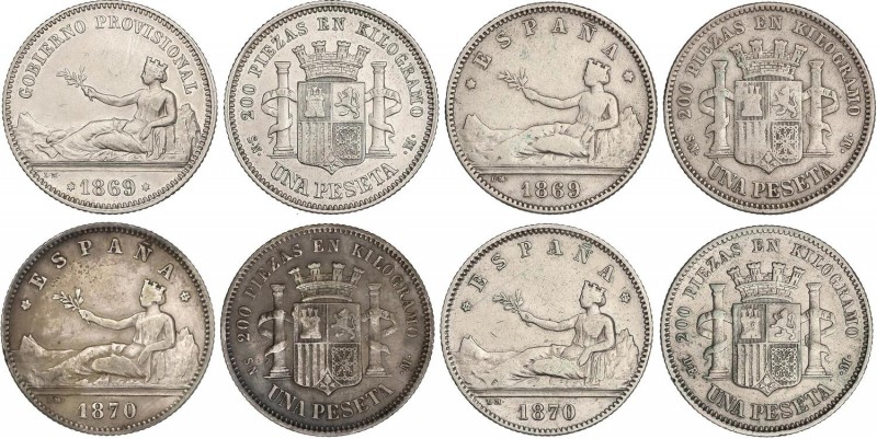 PESETA SYSTEM: PROVISIONAL GOVERNMENT AND I REPUBLIC
Lote 4 monedas 1 Peseta. 1...