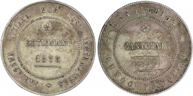 PESETA SYSTEM: CANTONAL REVOLUTION
5 Pesetas. 1873. CARTAGENA. 27,68 grs. 100 perlas en anverso y 95 perlas en reverso. Reverso no coincidente. Tipo ...