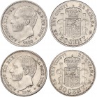 PESETA SYSTEM: ALFONSO XII
Lote 2 monedas 50 Céntimos. 1880 (*8-0) y 1881 (*8-1). (Limpiada). EBC- a EBC.