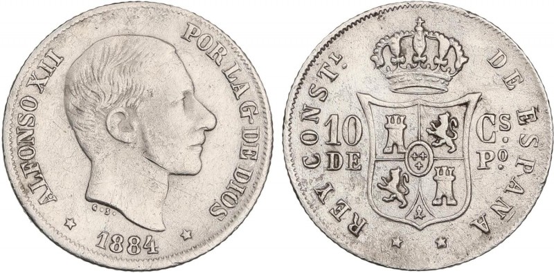 PESETA SYSTEM: ALFONSO XII
10 Centavos de Peso. 1884. MANILA. (Oxidaciones limp...