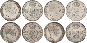 PESETA SYSTEM: ALFONSO XII
Lote 4 monedas 10 Centavos de Peso. 1881, 1882, 1883 y 1885. MANILA. (1883 limpiada). A EXAMINAR. MBC a EBC.