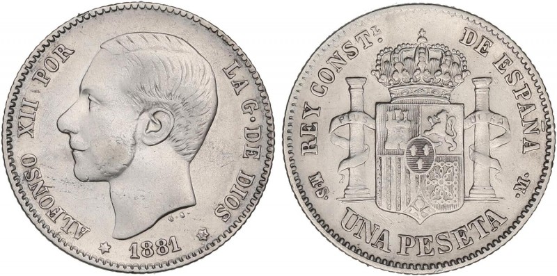 PESETA SYSTEM: ALFONSO XII
1 Peseta. 1881 (*_-81). M.S.-M. Primera estrella ane...