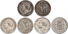 PESETA SYSTEM: ALFONSO XII
Lote 3 monedas 1 Peseta. 1881, 1882/1 y 1883. M.S.-M. (1882 y 1883 limpiadas). A EXAMINAR. BC+ a EBC-.
