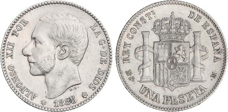 PESETA SYSTEM: ALFONSO XII
1 Peseta. 1885 (*18-85). M.S.-M. (Leves rayitas de l...